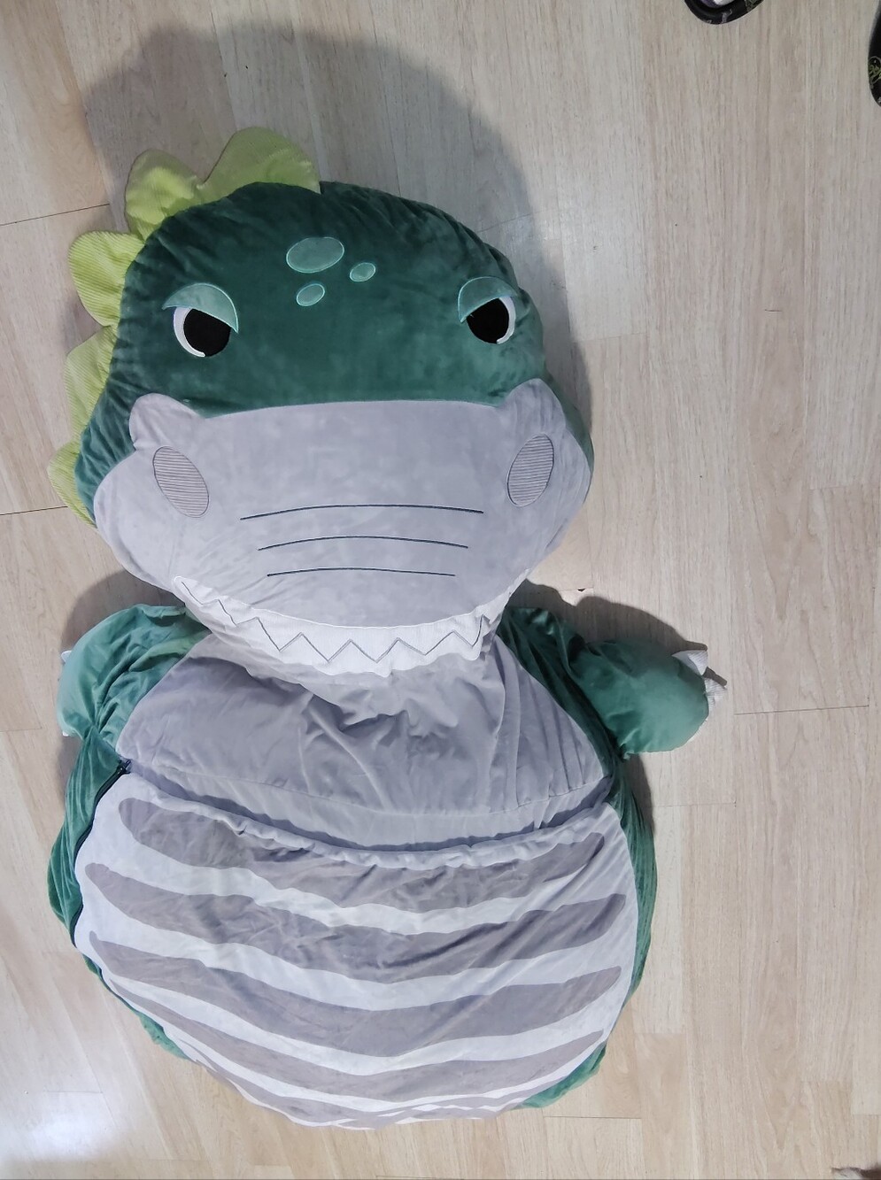 Giant Plush Dinosaur Floor Pillow - Green & Gray